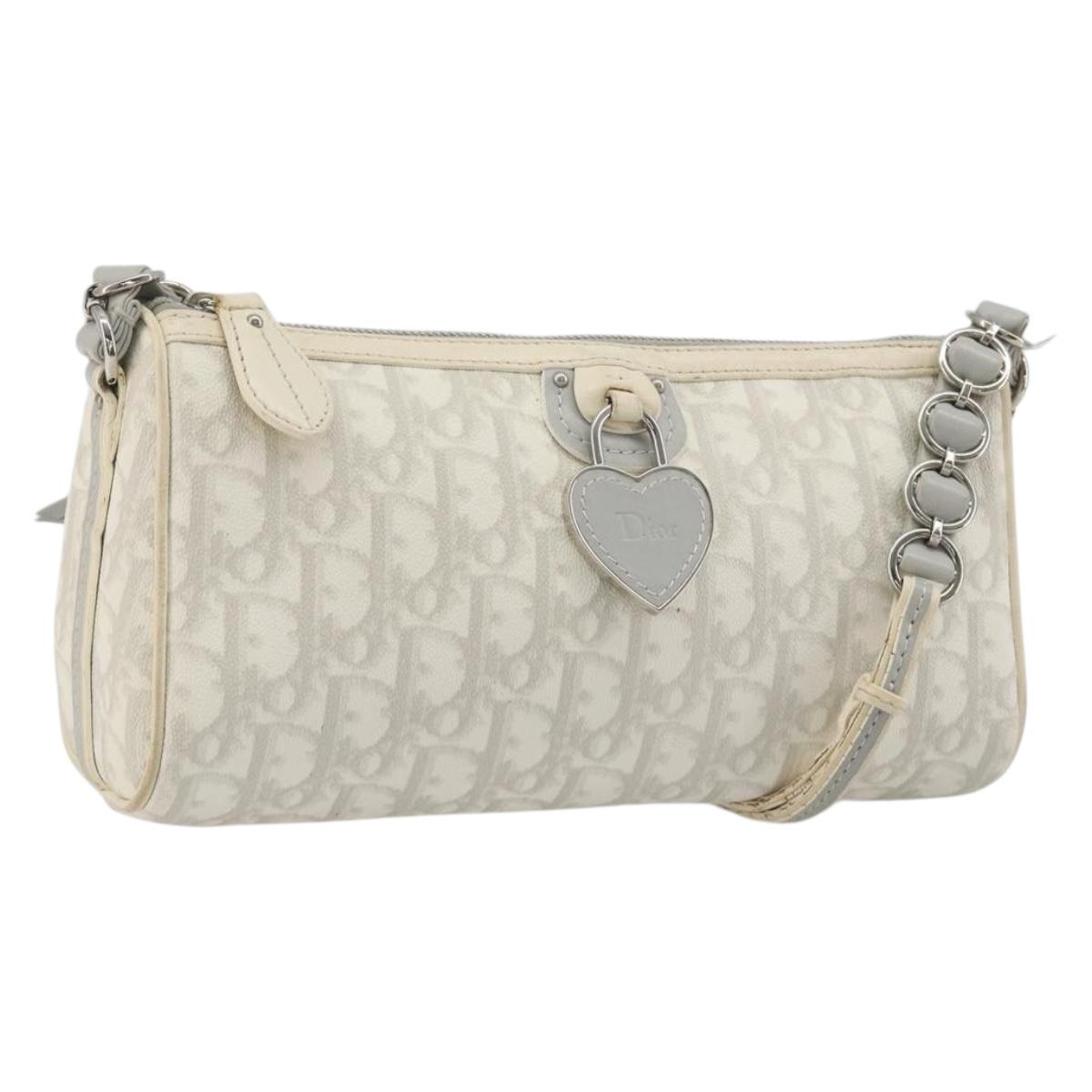 Christian Dior Trotter Canvas Romantic Bag PVC White Silver Auth 192675A