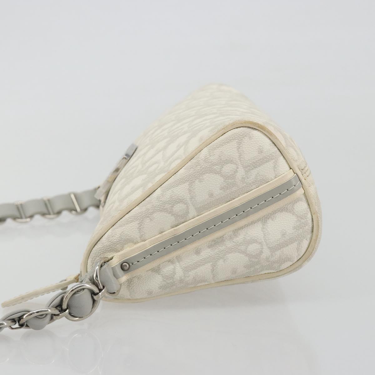 Christian Dior Trotter Canvas Romantic Bag PVC White Silver Auth 192675A