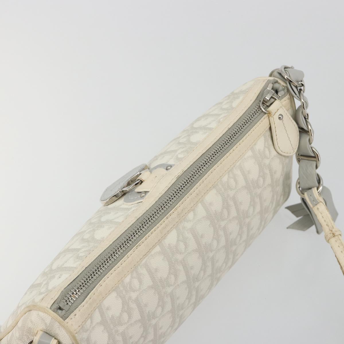 Christian Dior Trotter Canvas Romantic Bag PVC White Silver Auth 192675A