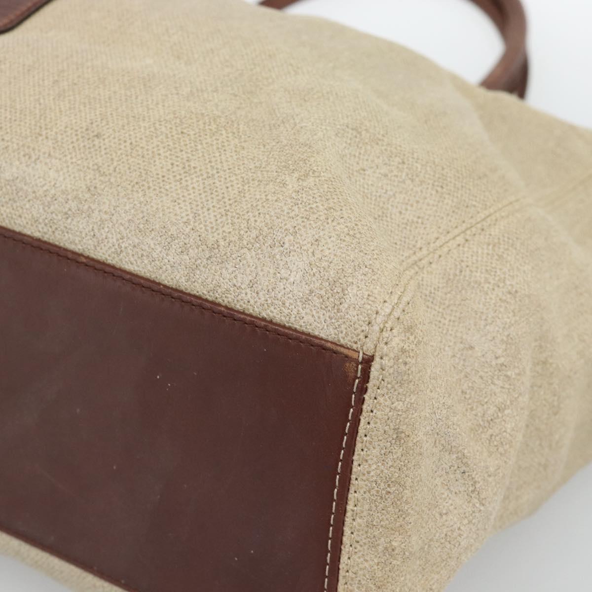 CHANEL Tote Bag Coated Canvas Beige Gold CC Auth 192678