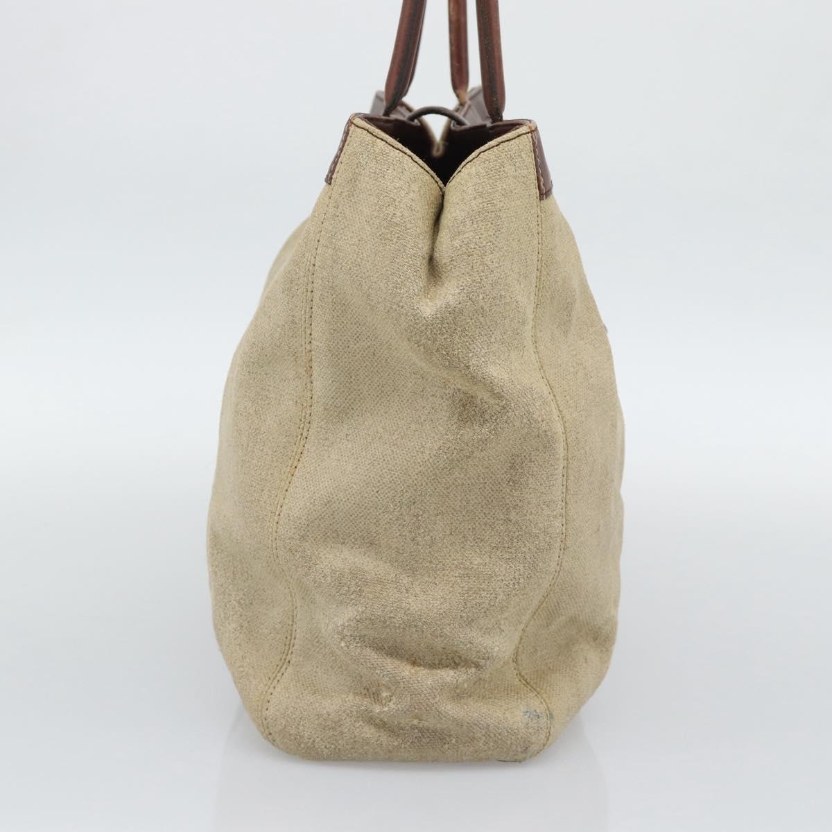 CHANEL Tote Bag Coated Canvas Beige Gold CC Auth 192678