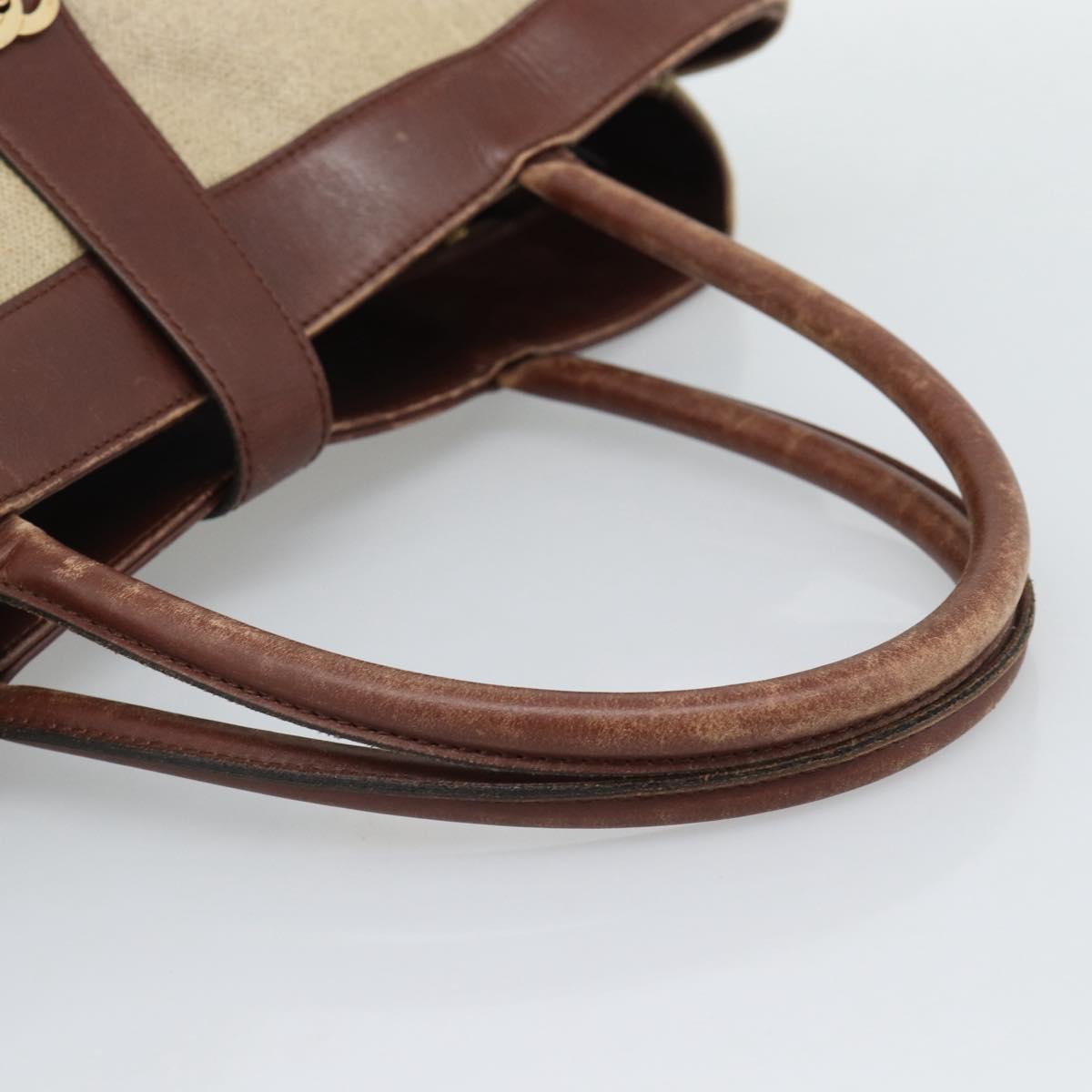 CHANEL Tote Bag Coated Canvas Beige Gold CC Auth 192678