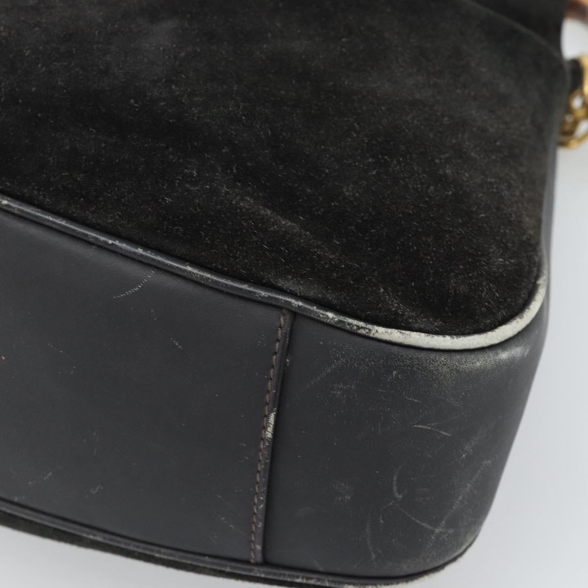 GUCCI Bamboo Shoulder Bag Suede 2way Black Gold 001 1577 Auth 192682