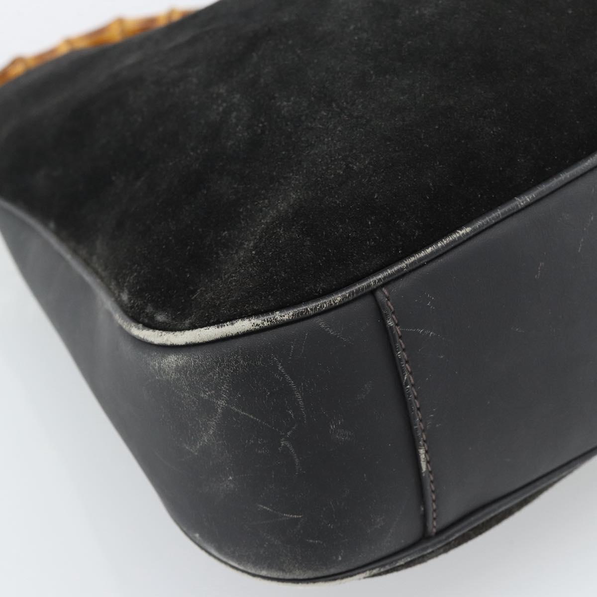 GUCCI Bamboo Shoulder Bag Suede 2way Black Gold 001 1577 Auth 192682