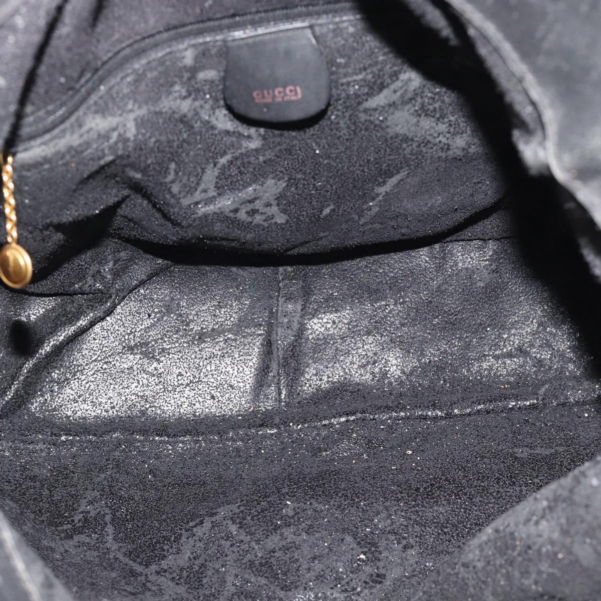 GUCCI Bamboo Shoulder Bag Suede 2way Black Gold 001 1577 Auth 192682