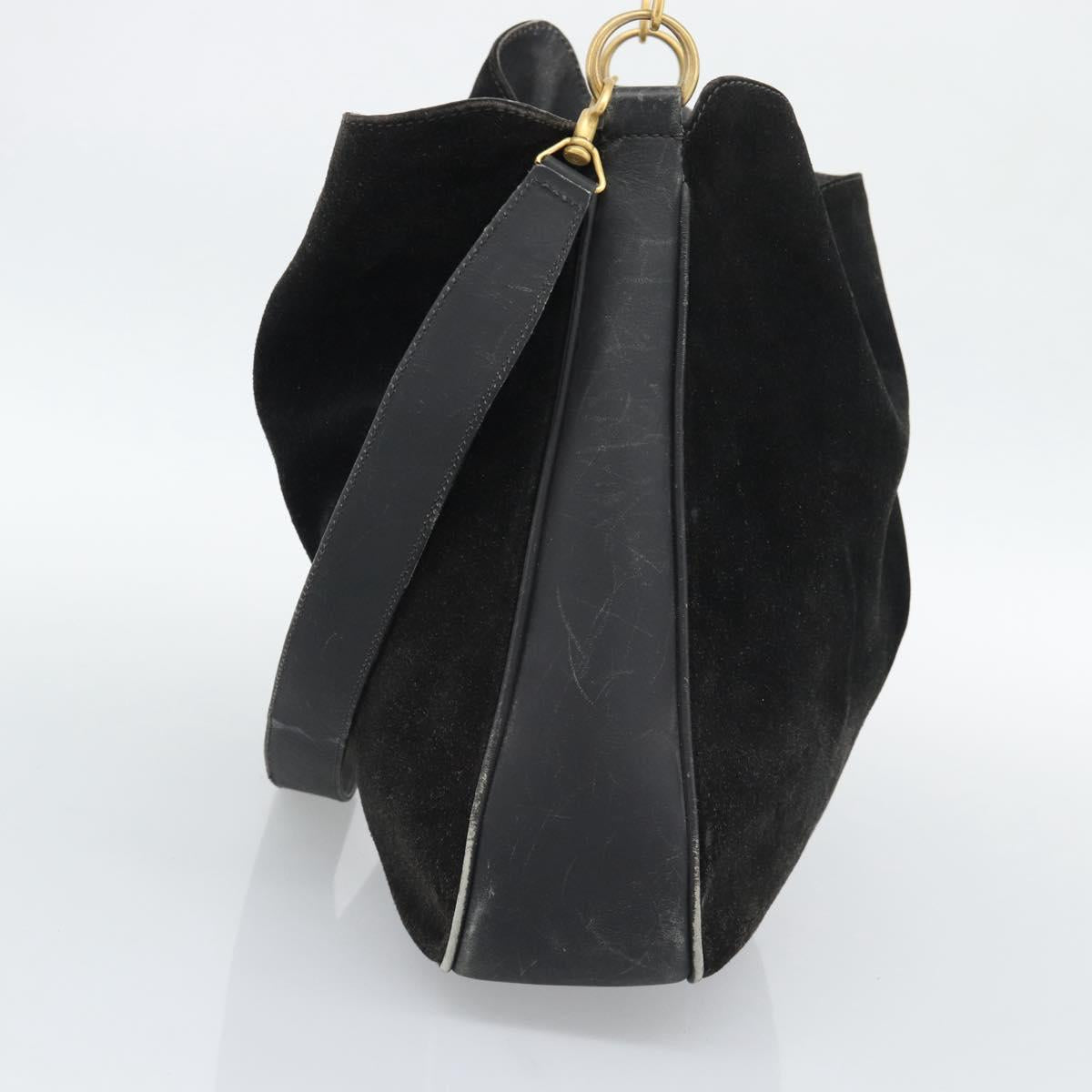 GUCCI Bamboo Shoulder Bag Suede 2way Black Gold 001 1577 Auth 192682