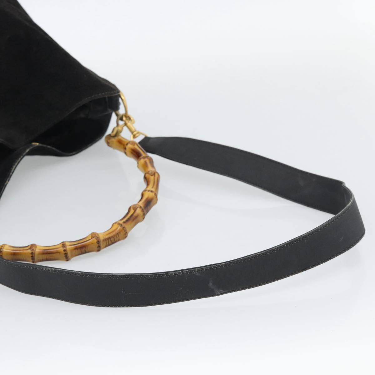GUCCI Bamboo Shoulder Bag Suede 2way Black Gold 001 1577 Auth 192682
