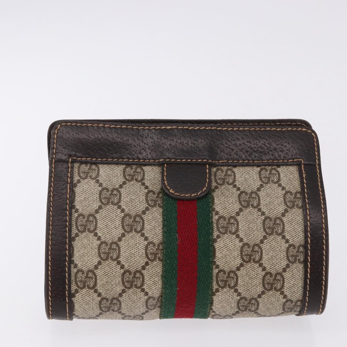 GUCCI GG Supreme Web Sherry Line Clutch Bag PVC Suede 2 Set Beige Auth 192683