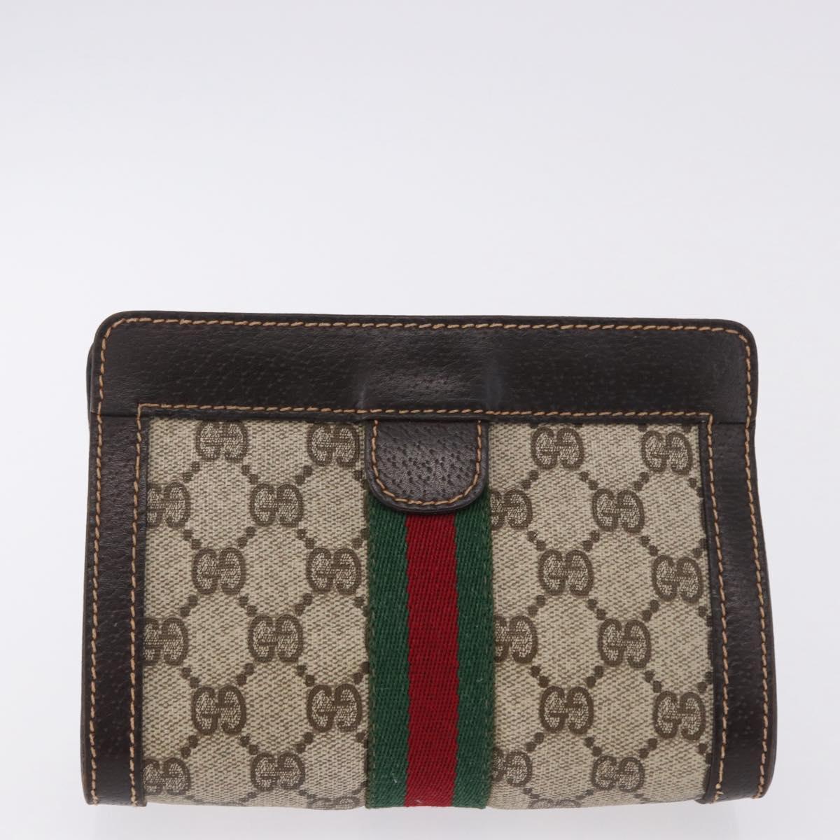 GUCCI GG Supreme Web Sherry Line Clutch Bag PVC Suede 2 Set Beige Auth 192683
