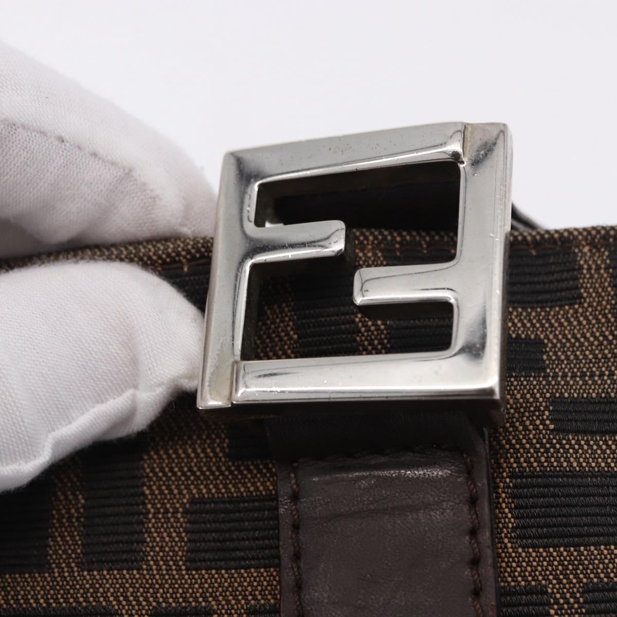 FENDI Zucca Canvas Hand Bag Brown Silver Auth 192690A