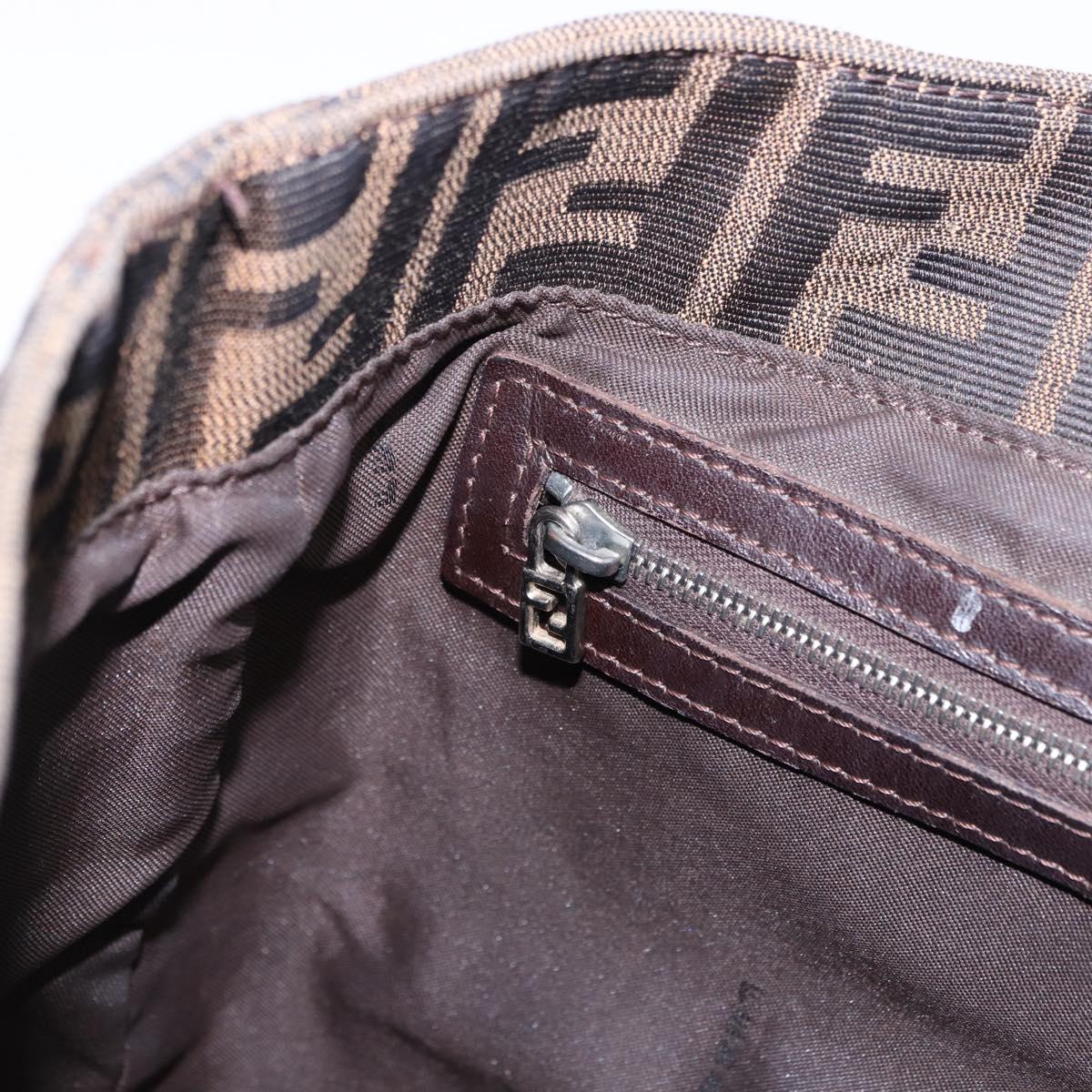 FENDI Zucca Canvas Hand Bag Brown Silver Auth 192690A