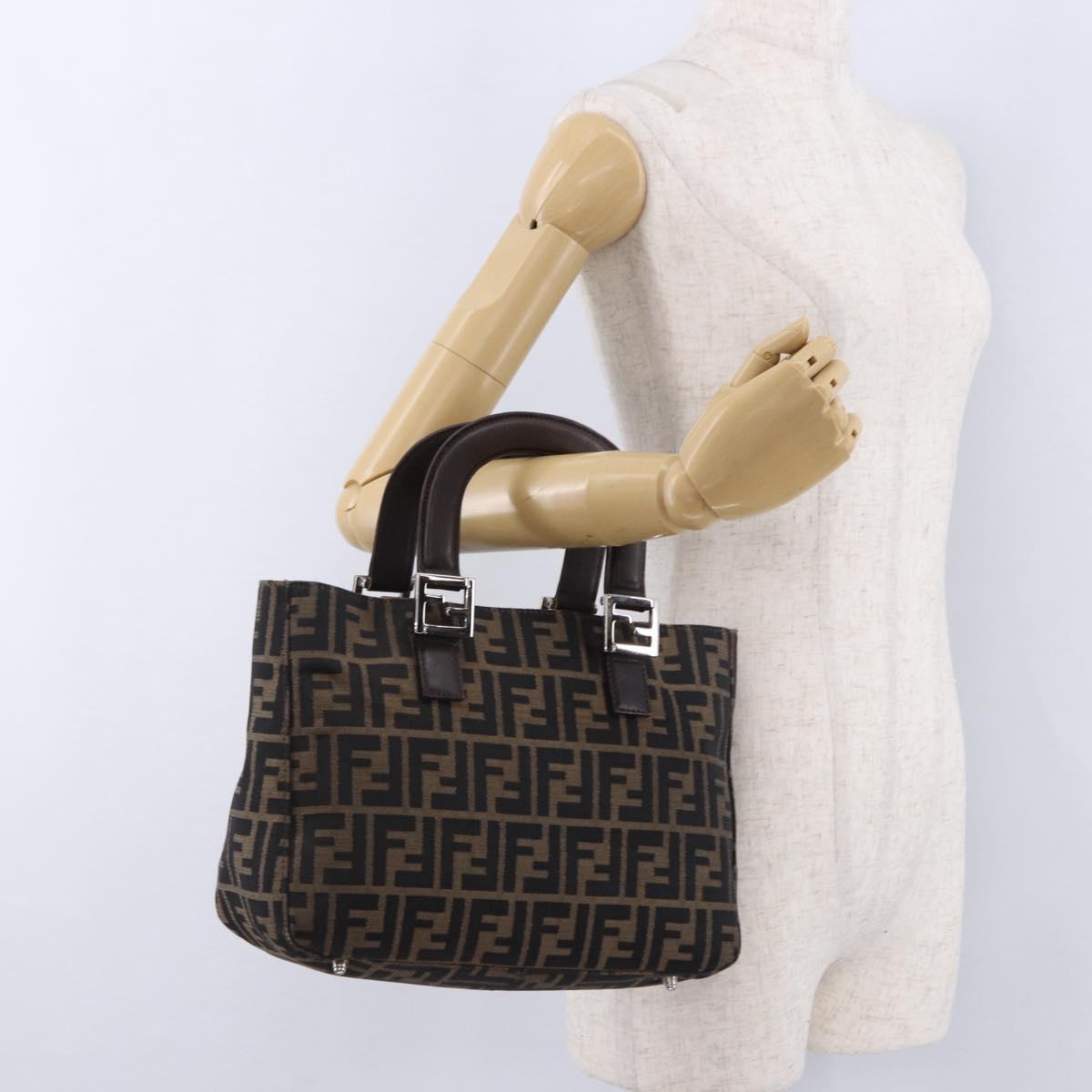 FENDI Zucca Canvas Hand Bag Brown Silver Auth 192690A