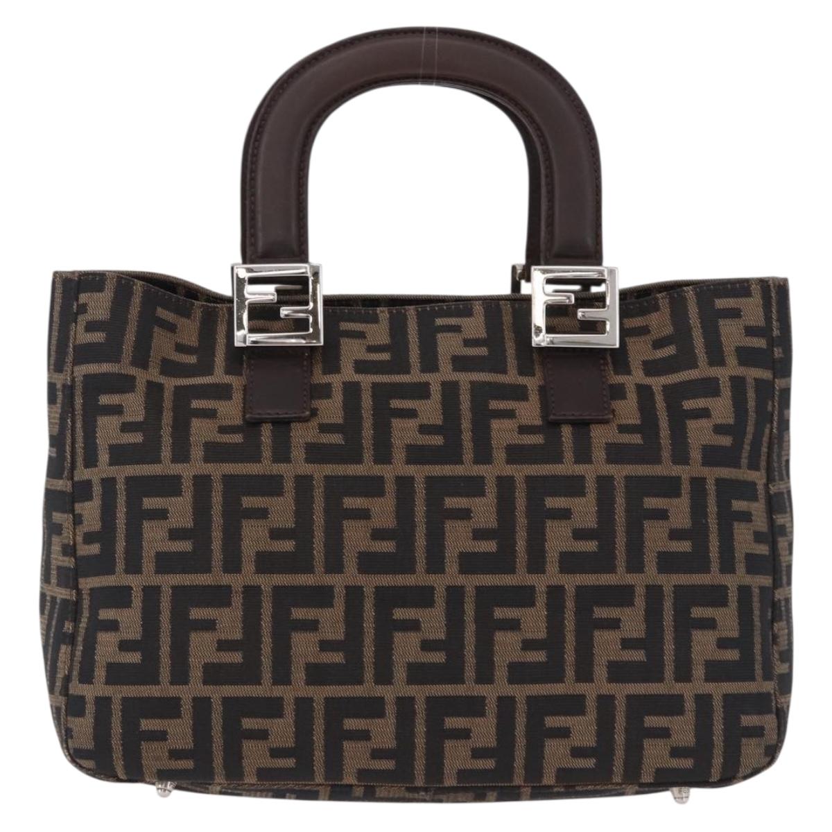 FENDI Zucca Canvas Hand Bag Brown Silver Auth 192690A