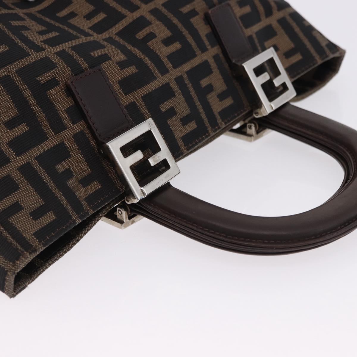 FENDI Zucca Canvas Hand Bag Brown Silver Auth 192690A