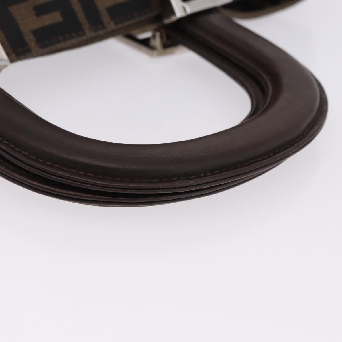 FENDI Zucca Canvas Hand Bag Brown Silver Auth 192690A