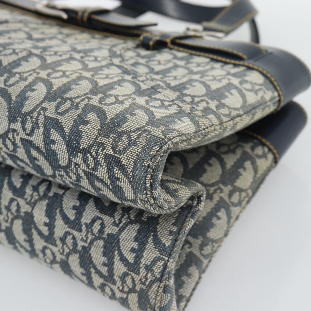 Christian Dior Trotter Canvas Hand Bag Navy Silver Auth 192691
