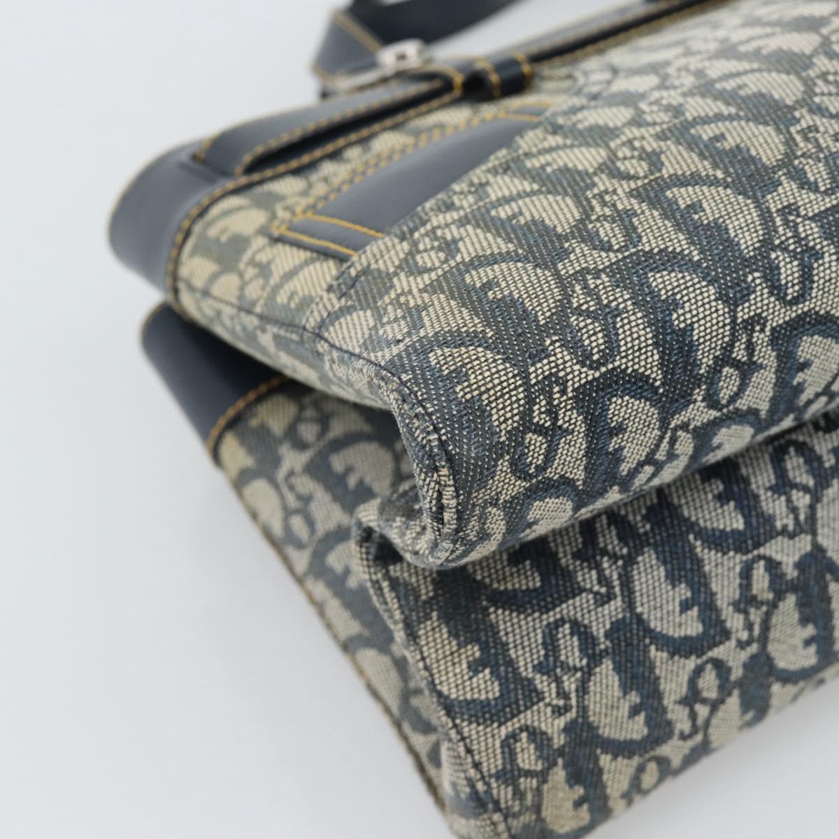 Christian Dior Trotter Canvas Hand Bag Navy Silver Auth 192691