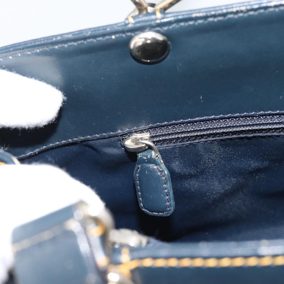 Christian Dior Trotter Canvas Hand Bag Navy Silver Auth 192691
