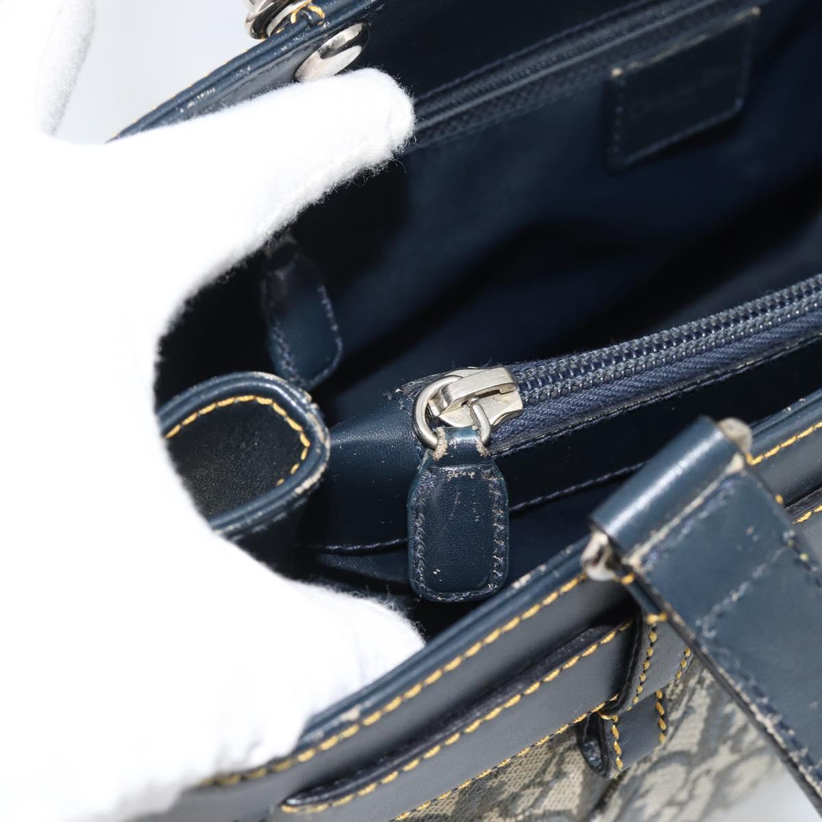 Christian Dior Trotter Canvas Hand Bag Navy Silver Auth 192691