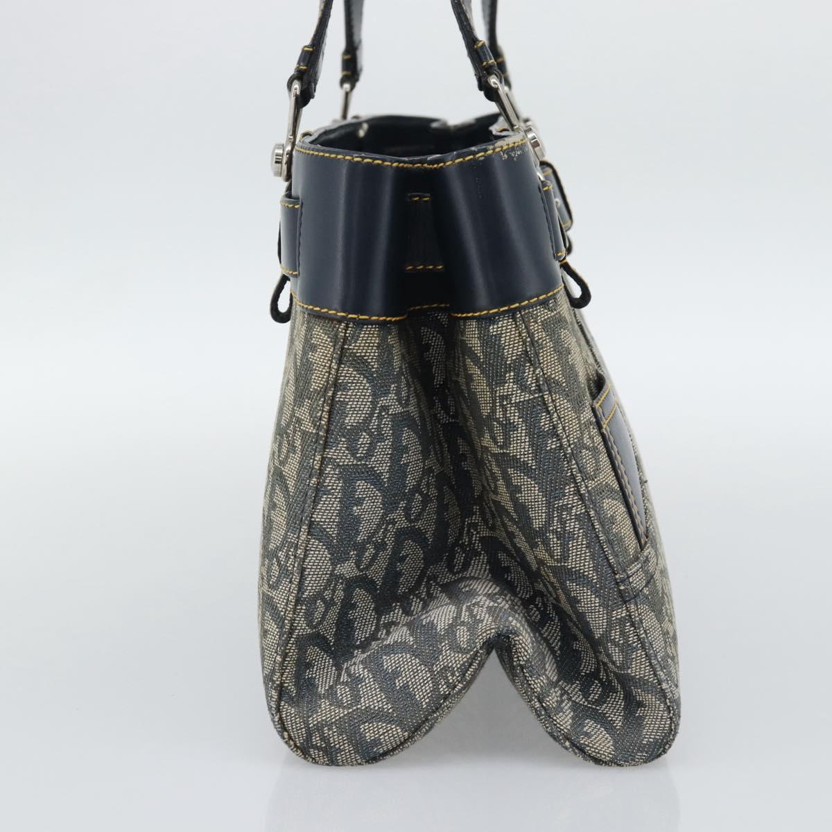 Christian Dior Trotter Canvas Hand Bag Navy Silver Auth 192691