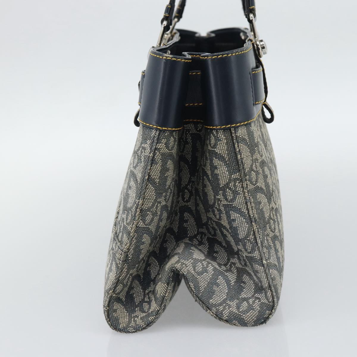 Christian Dior Trotter Canvas Hand Bag Navy Silver Auth 192691
