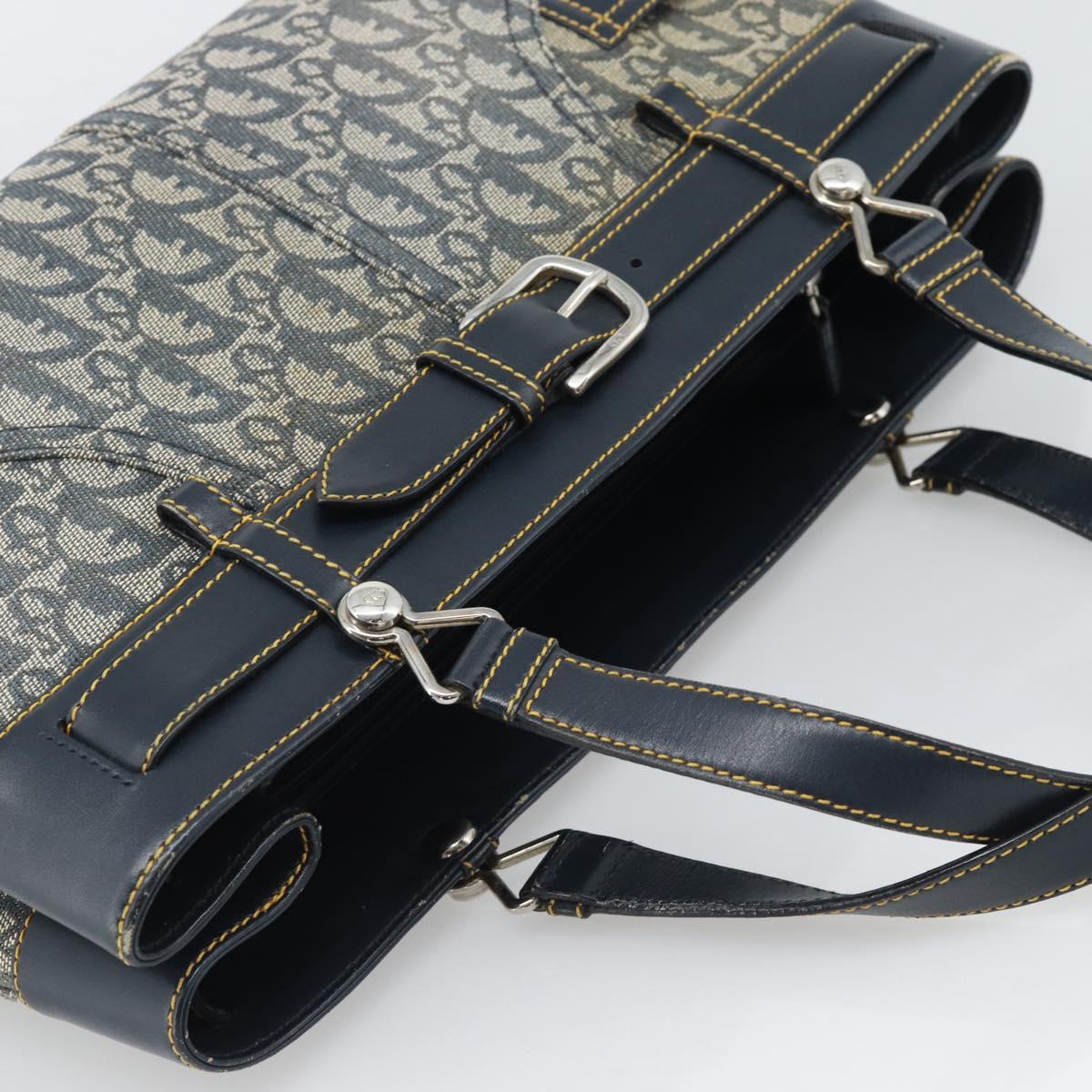 Christian Dior Trotter Canvas Hand Bag Navy Silver Auth 192691