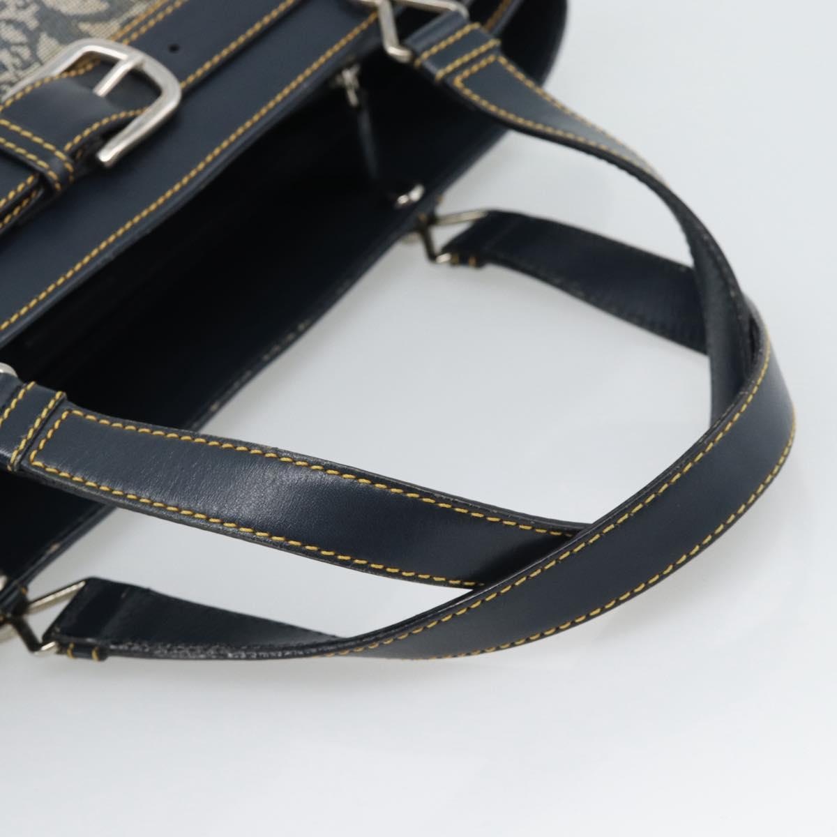 Christian Dior Trotter Canvas Hand Bag Navy Silver Auth 192691