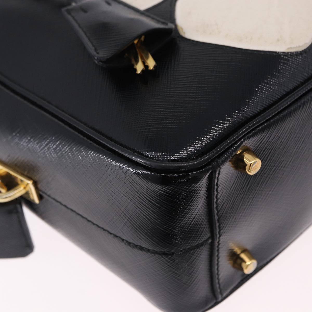 PRADA Hand Bag Saffiano leather 2way Black Gold Tone Auth 192692A