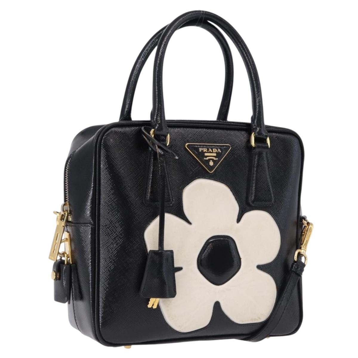 PRADA Hand Bag Saffiano leather 2way Black Gold Tone Auth 192692A