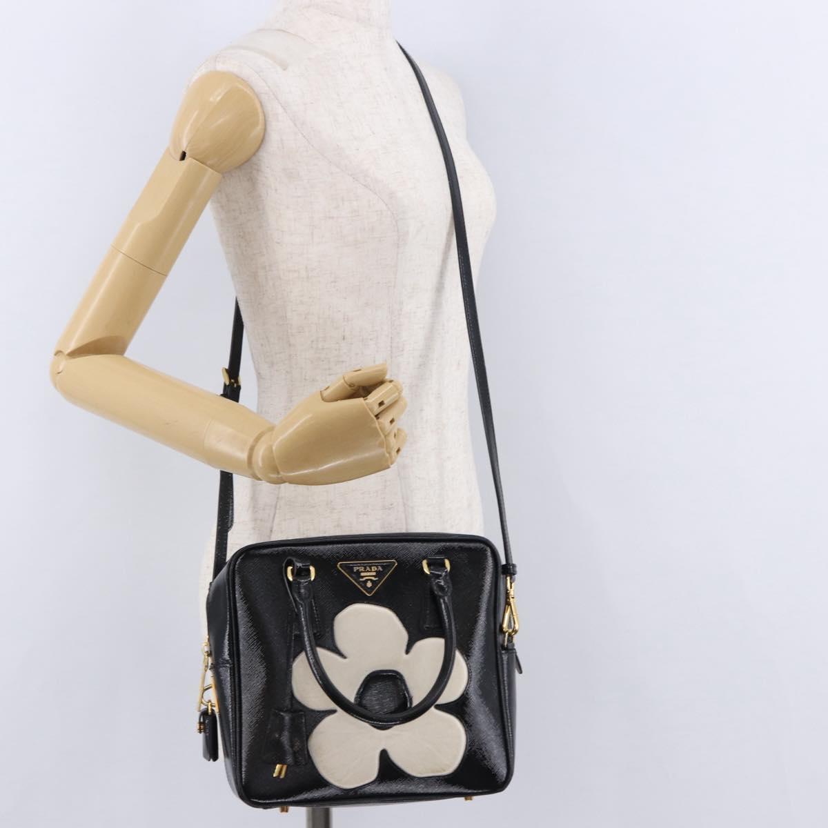 PRADA Hand Bag Saffiano leather 2way Black Gold Tone Auth 192692A