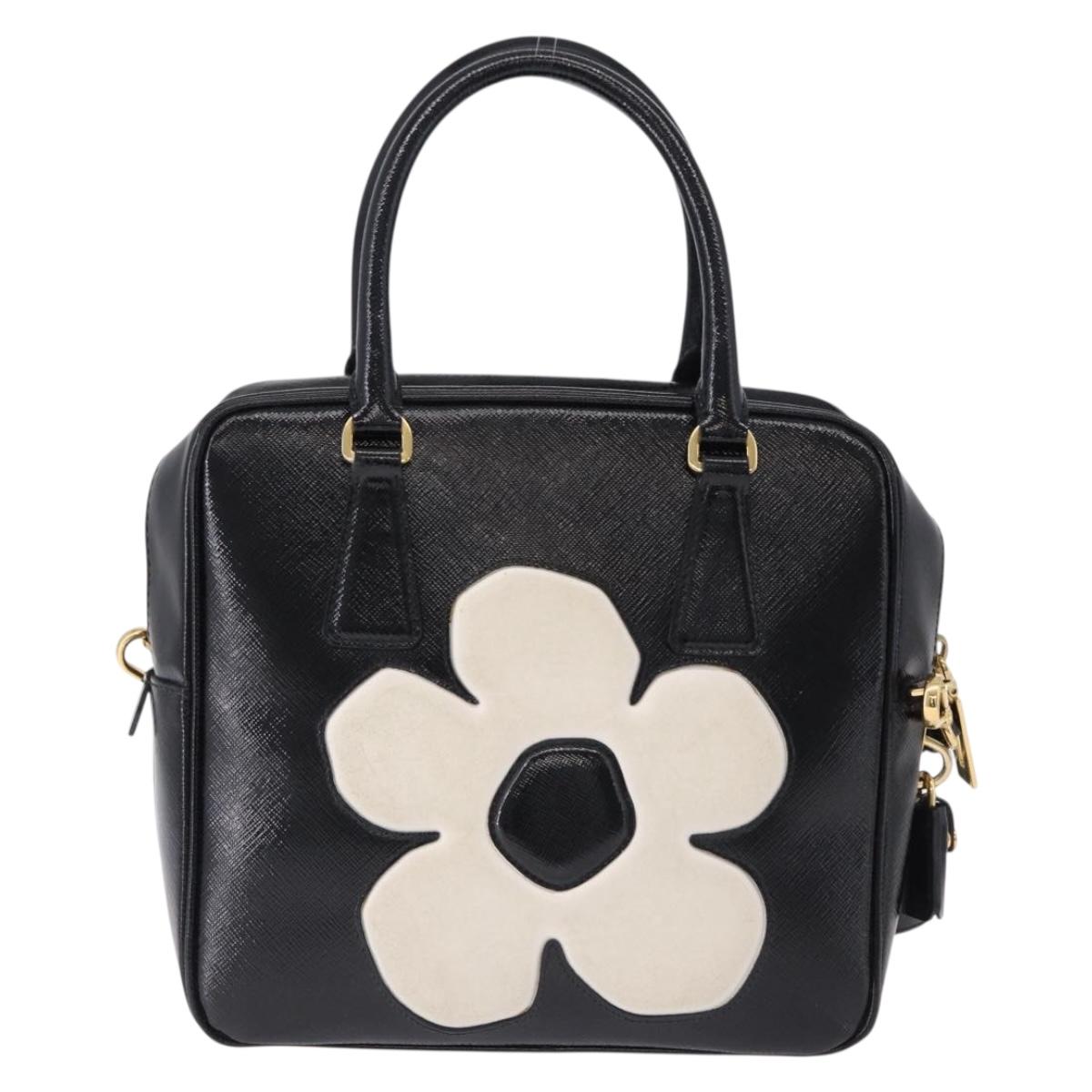 PRADA Hand Bag Saffiano leather 2way Black Gold Tone Auth 192692A