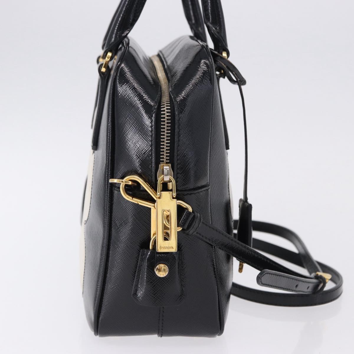 PRADA Hand Bag Saffiano leather 2way Black Gold Tone Auth 192692A