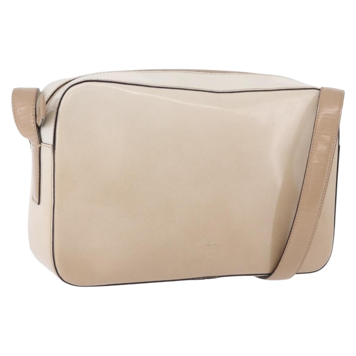 PRADA Shoulder Bag Leather Ivory Silver Auth 192693A