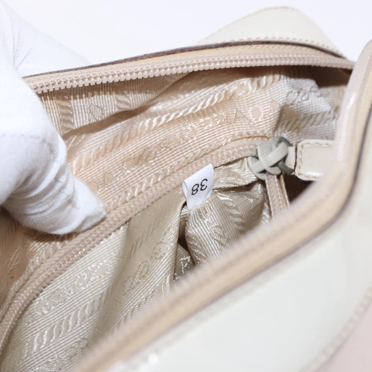 PRADA Shoulder Bag Leather Ivory Silver Auth 192693A