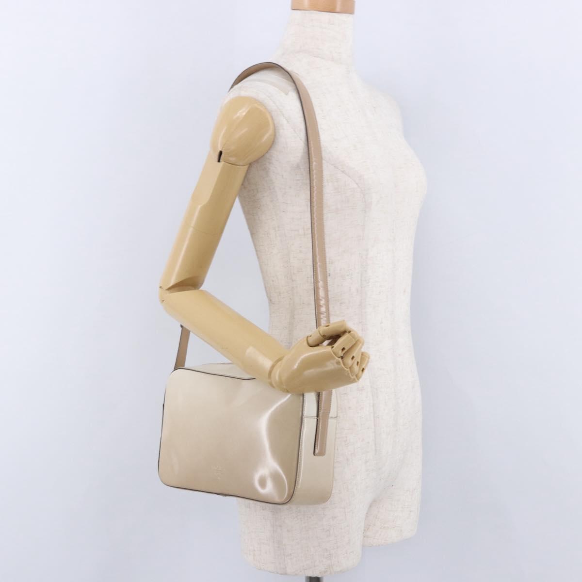 PRADA Shoulder Bag Leather Ivory Silver Auth 192693A