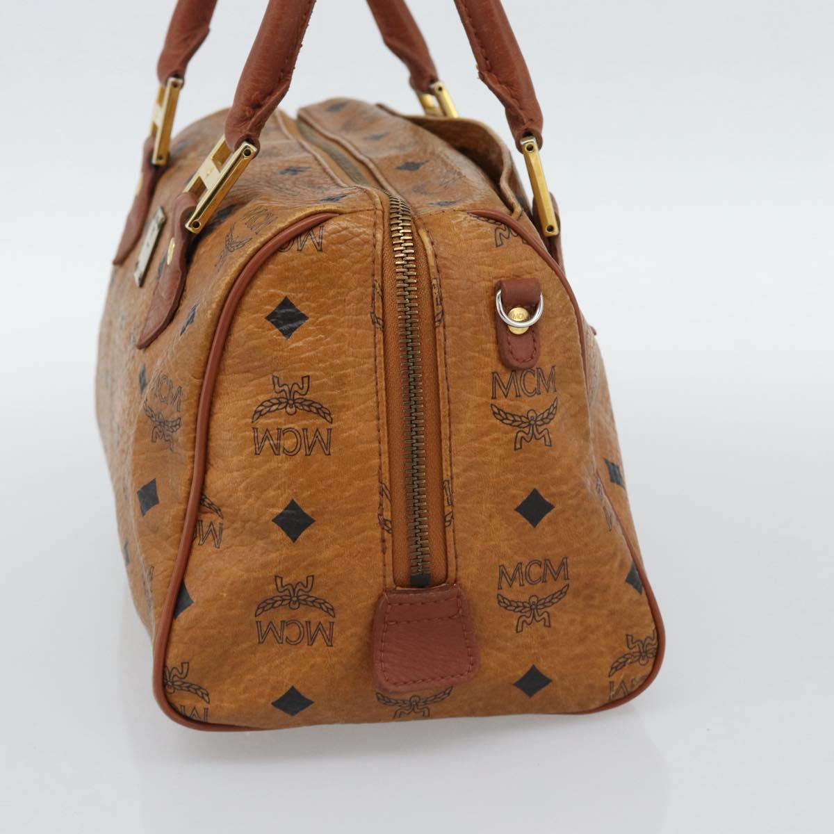 MCM Vicetos Hand Bag PVC Leather Brown Gold Tone Auth 192694