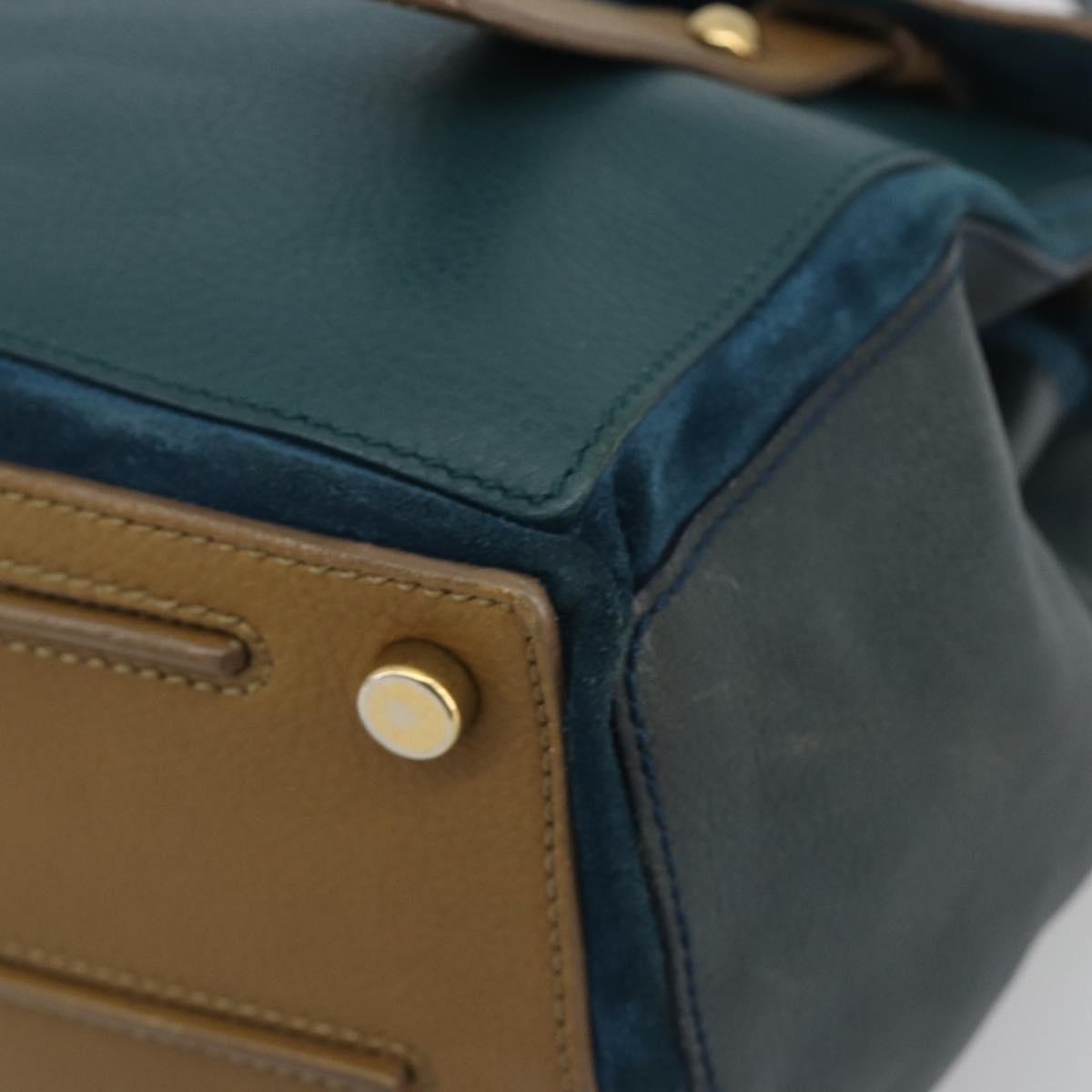 SAINT LAURENT Hand Bag Leather Navy Beige 197149 Auth 192695A