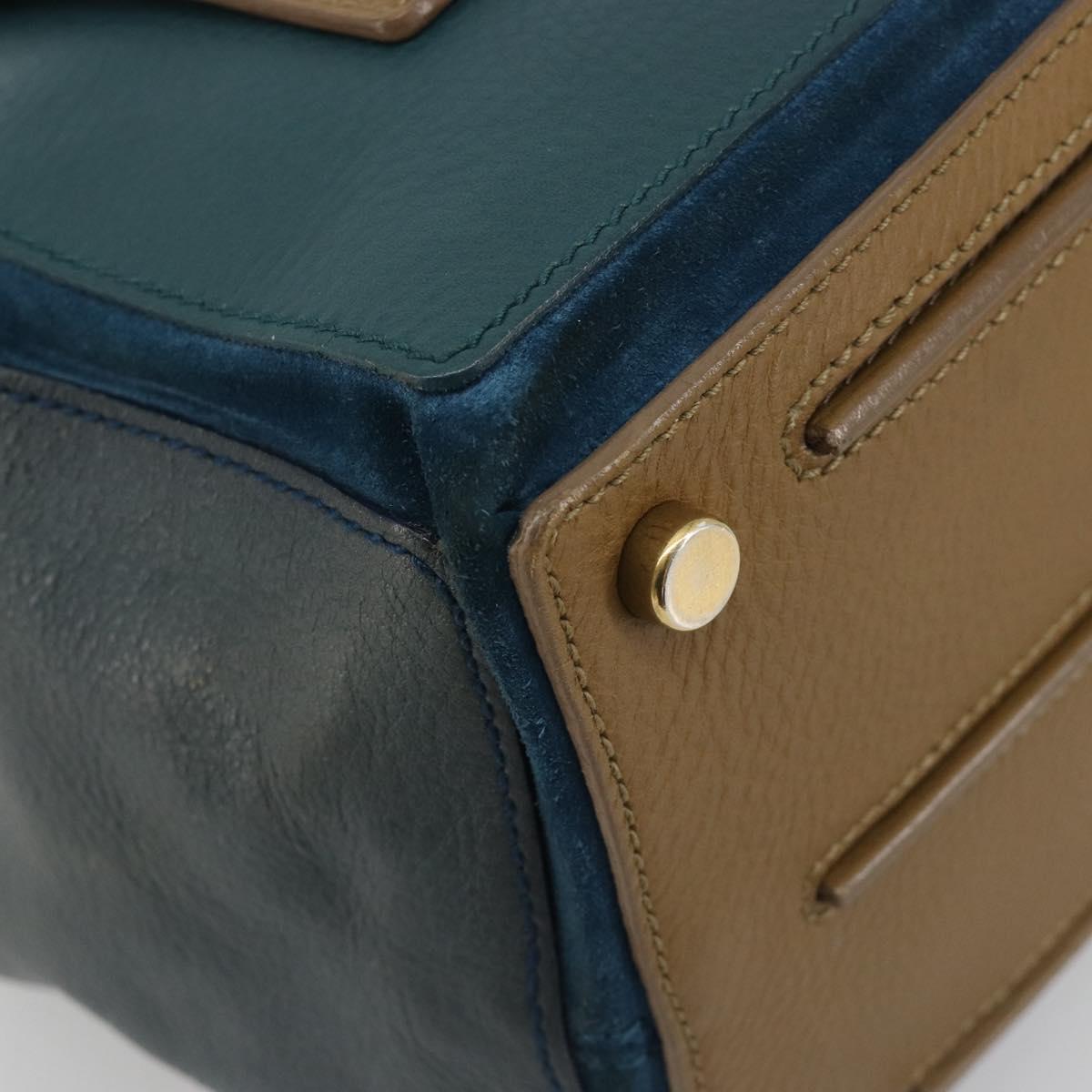SAINT LAURENT Hand Bag Leather Navy Beige 197149 Auth 192695A