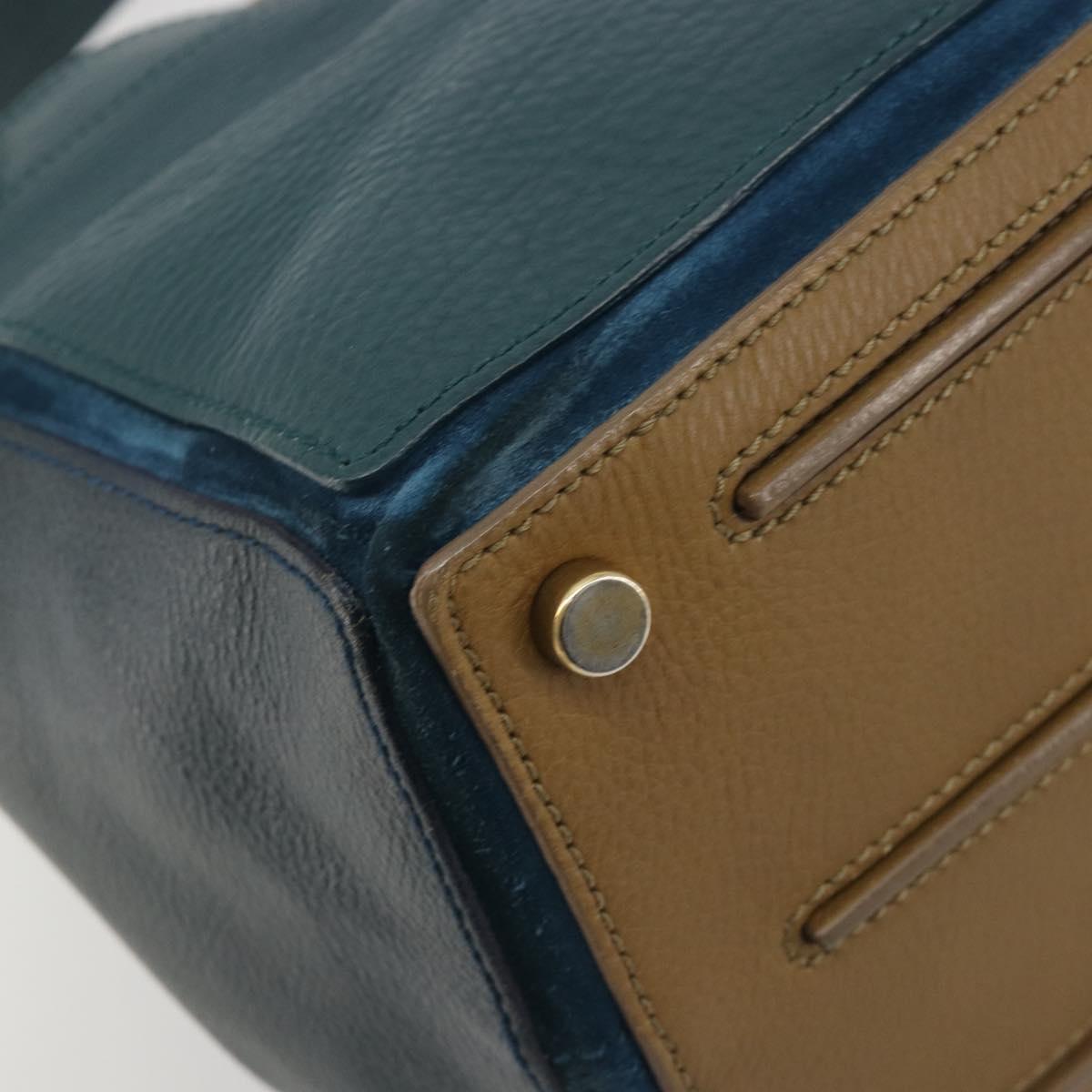 SAINT LAURENT Hand Bag Leather Navy Beige 197149 Auth 192695A