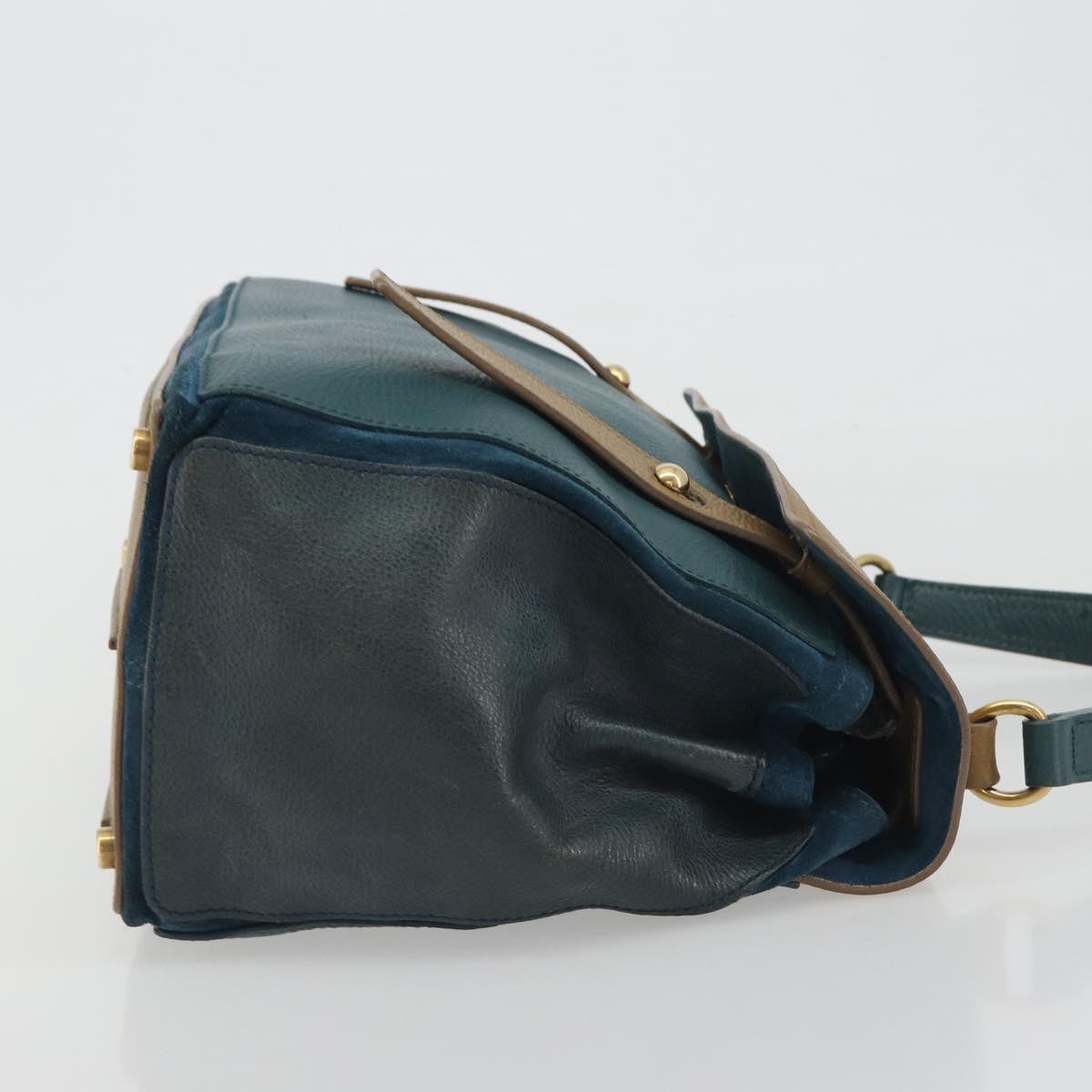 SAINT LAURENT Hand Bag Leather Navy Beige 197149 Auth 192695A