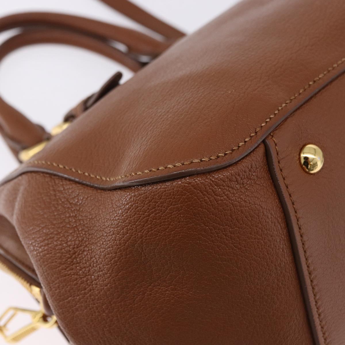 Miu Miu Madras Hand Bag Leather 2way Brown Gold Auth 192697V