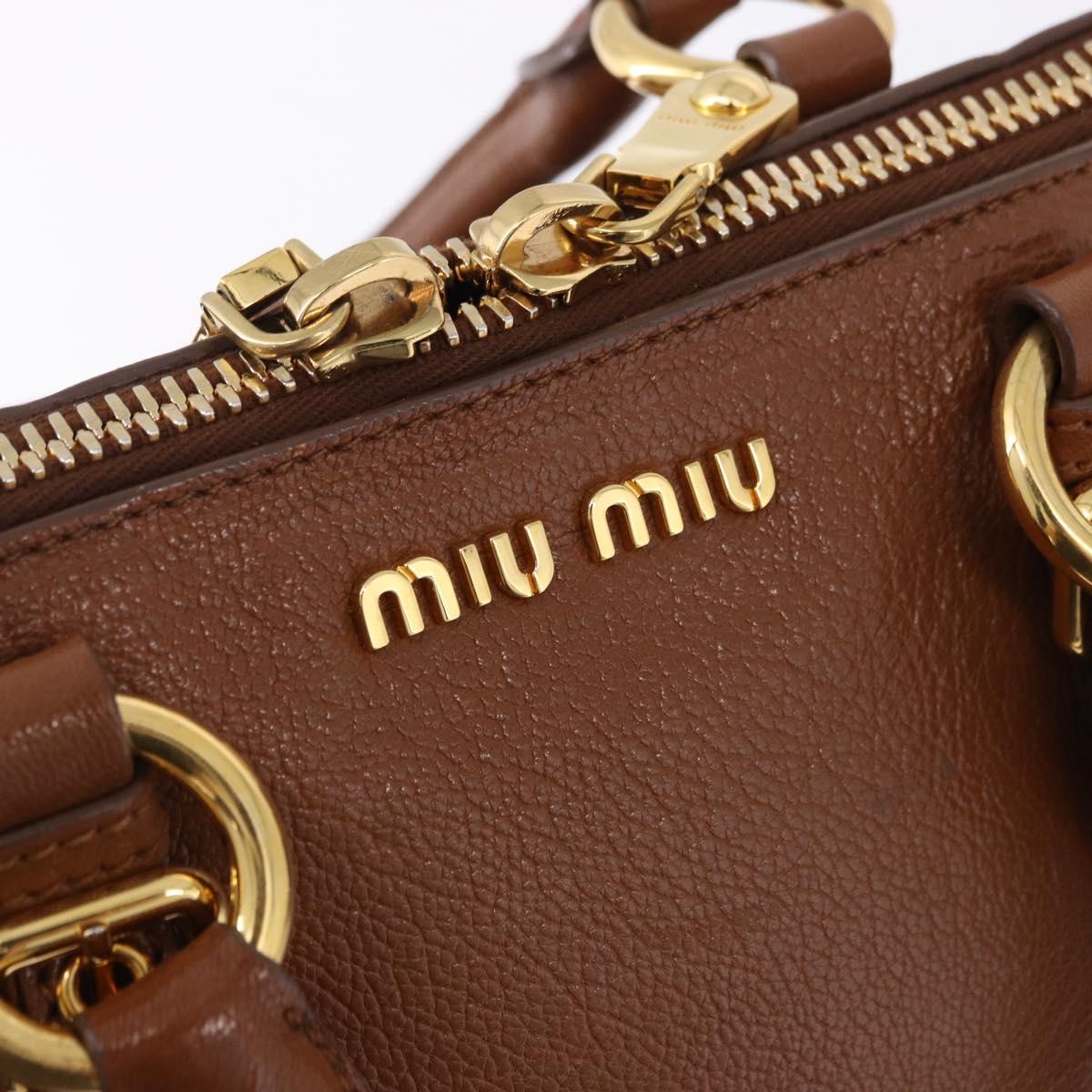 Miu Miu Madras Hand Bag Leather 2way Brown Gold Auth 192697V