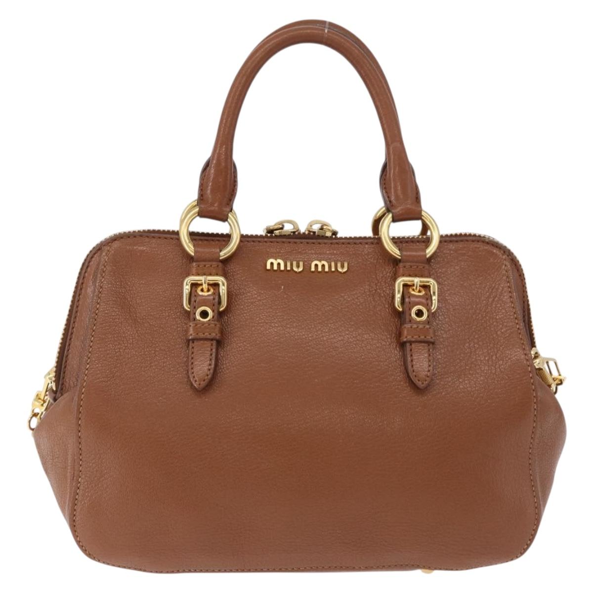Miu Miu Madras Hand Bag Leather 2way Brown Gold Auth 192697V
