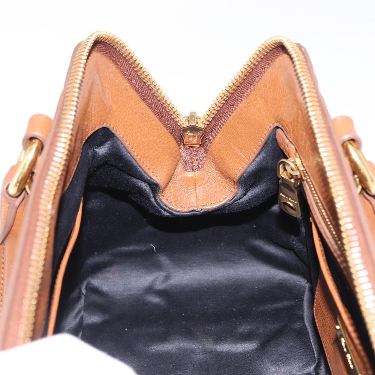 Miu Miu Madras Hand Bag Leather 2way Brown Gold Auth 192697V