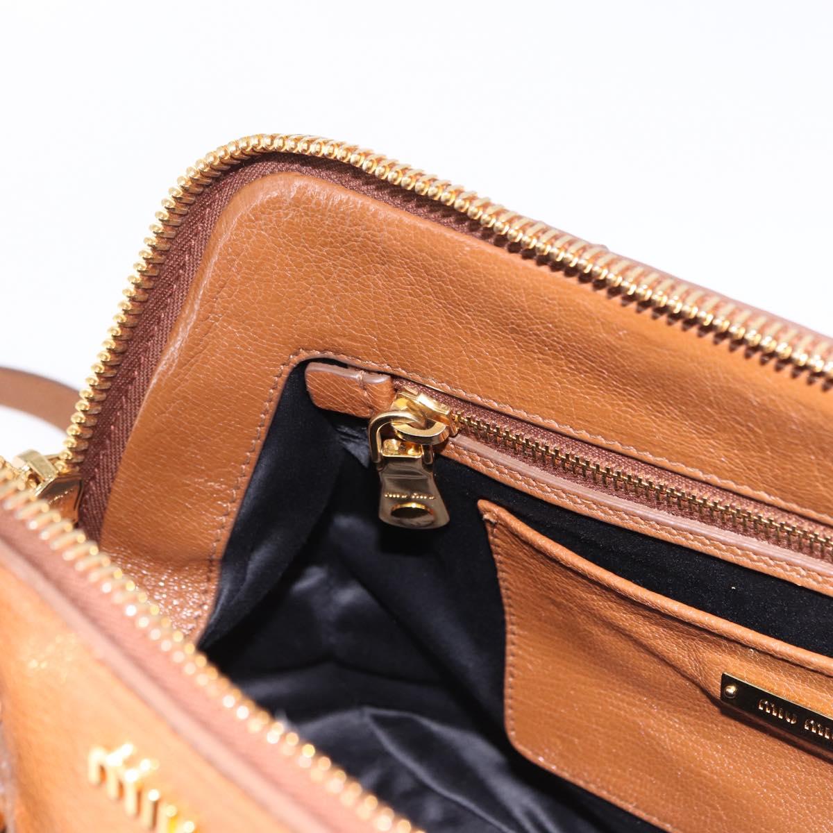 Miu Miu Madras Hand Bag Leather 2way Brown Gold Auth 192697V