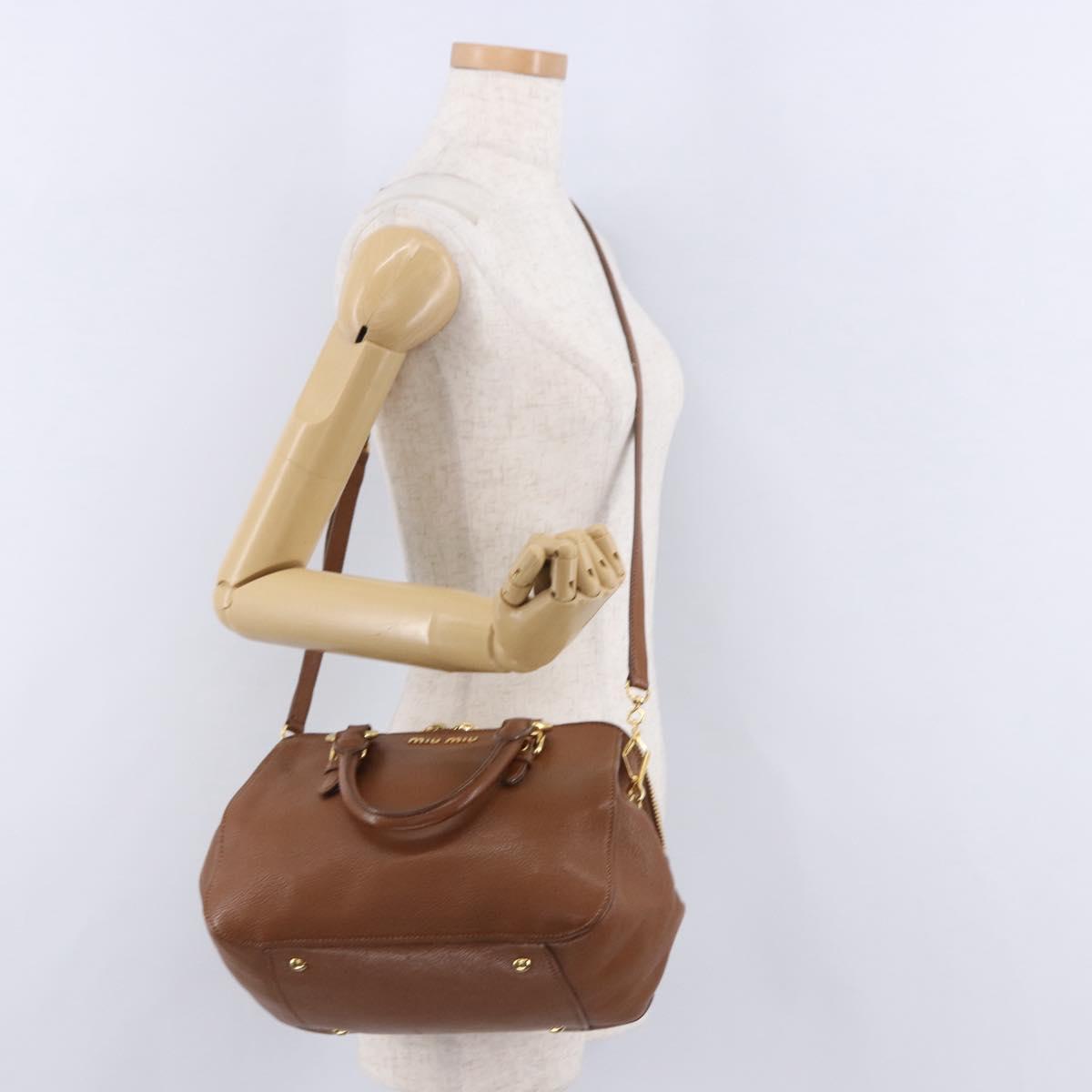 Miu Miu Madras Hand Bag Leather 2way Brown Gold Auth 192697V