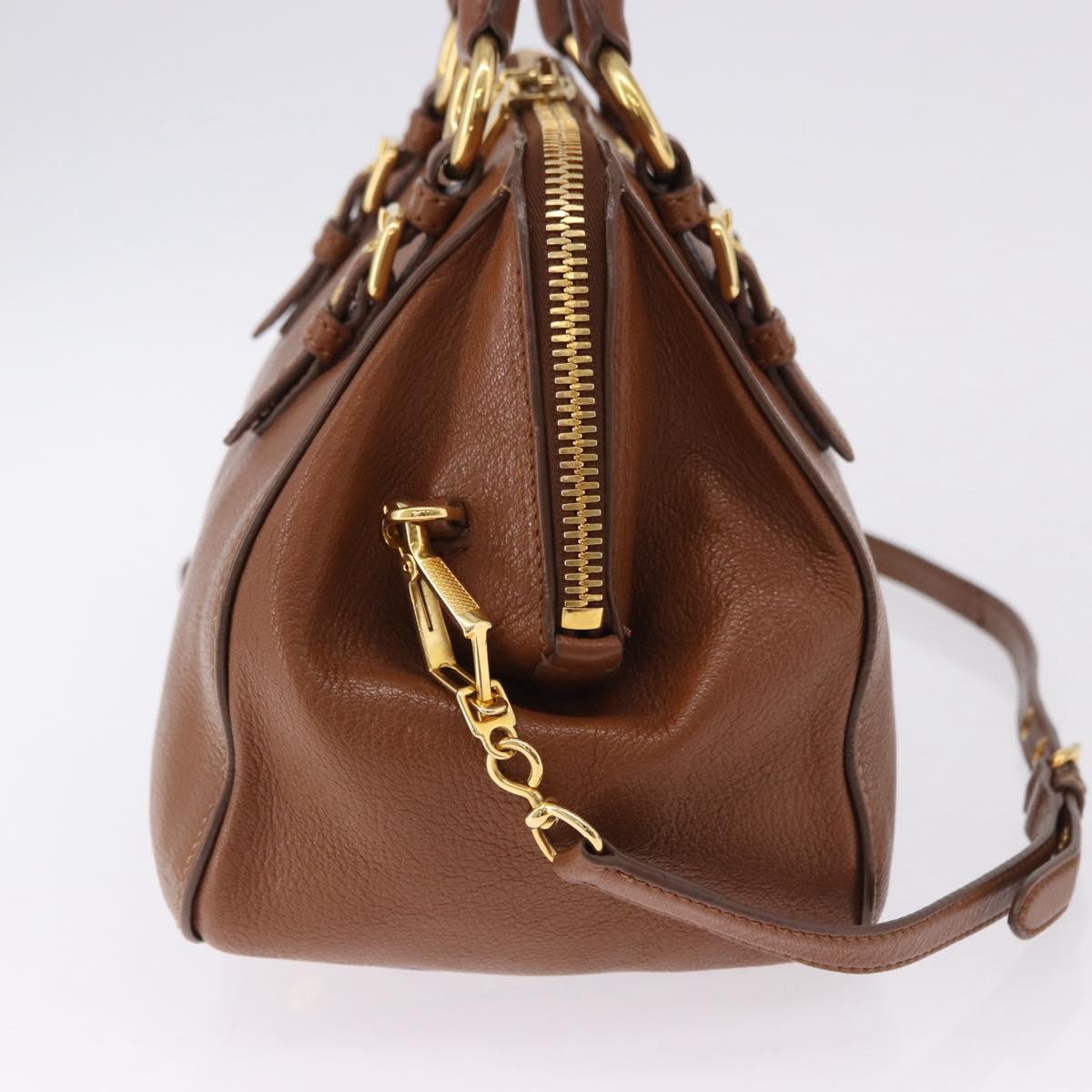 Miu Miu Madras Hand Bag Leather 2way Brown Gold Auth 192697V