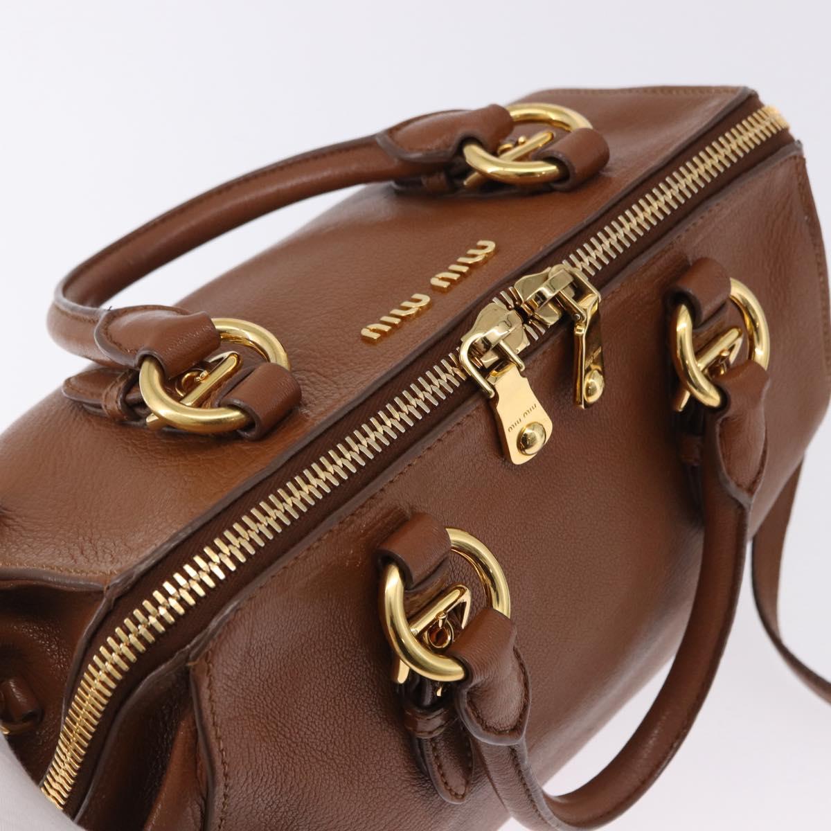Miu Miu Madras Hand Bag Leather 2way Brown Gold Auth 192697V