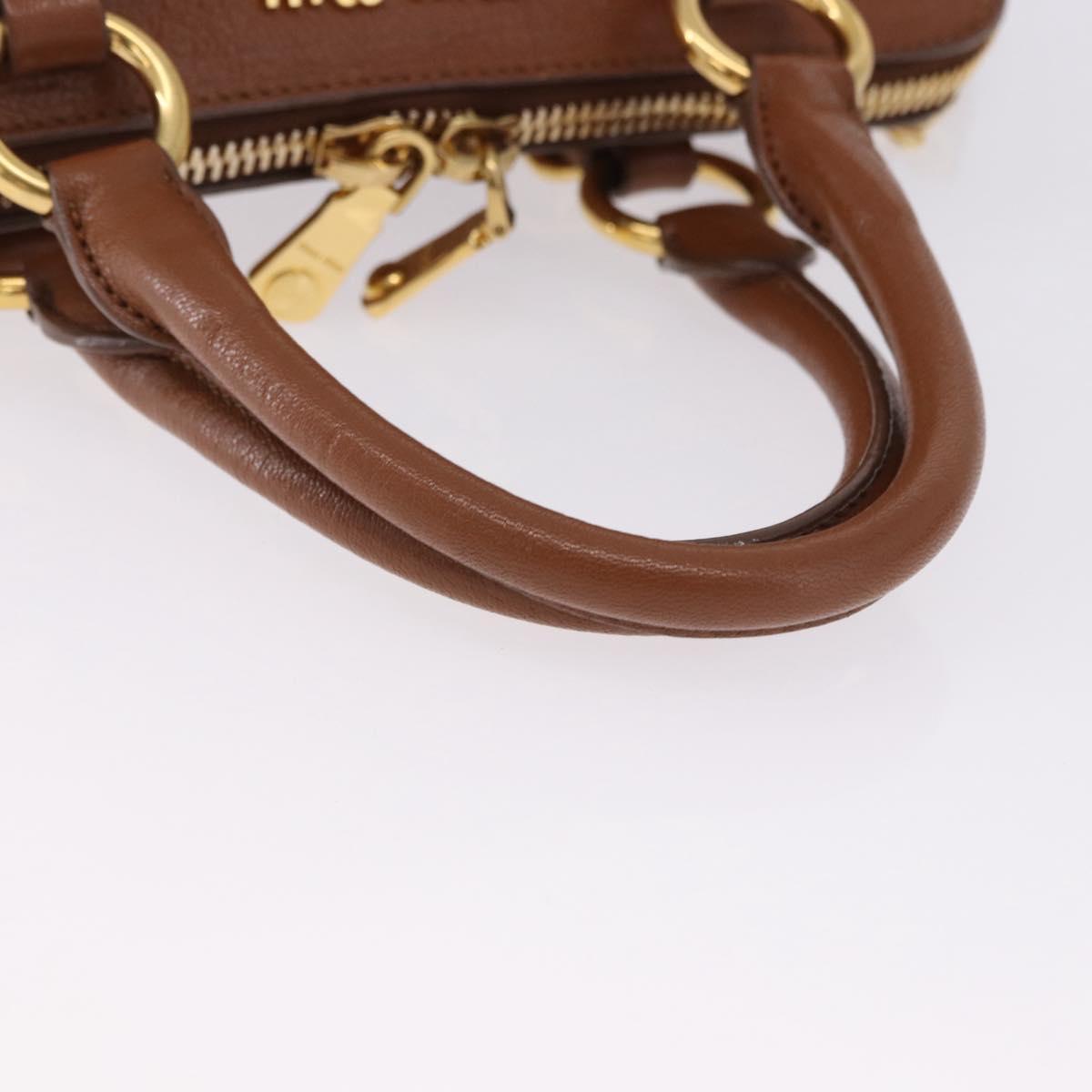 Miu Miu Madras Hand Bag Leather 2way Brown Gold Auth 192697V