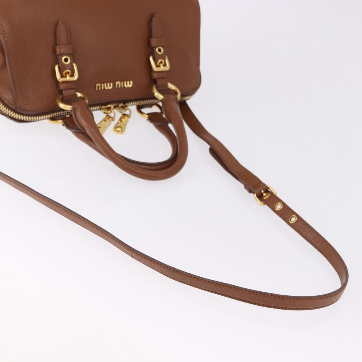 Miu Miu Madras Hand Bag Leather 2way Brown Gold Auth 192697V